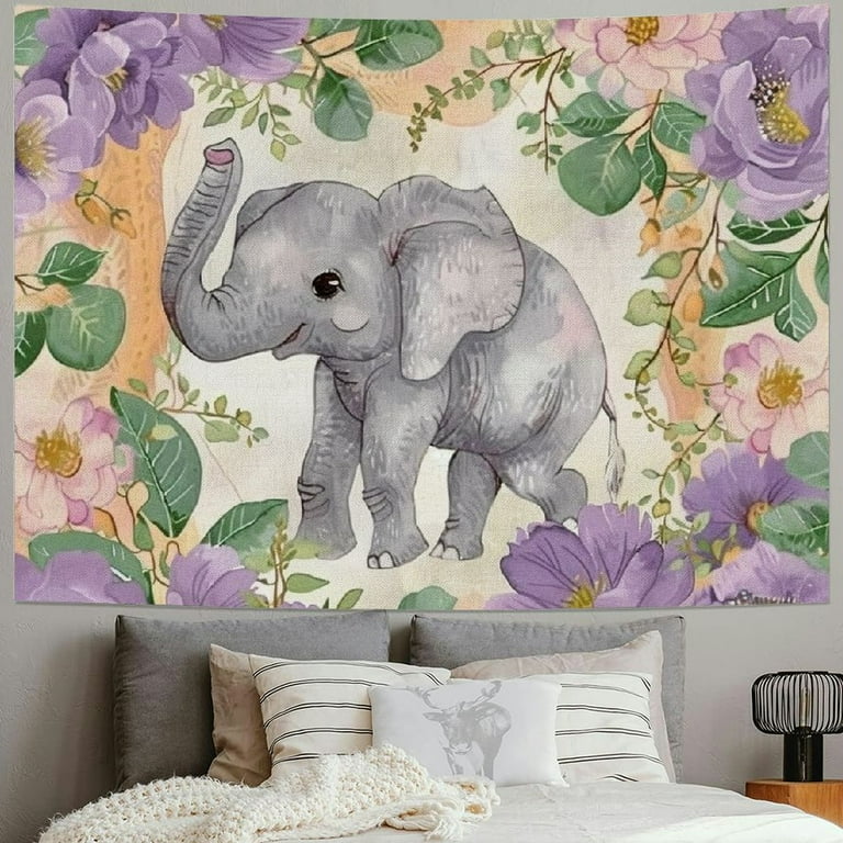 BCIIG Personalized Purple Floral Cute Elephant Baby Blanket with Name Custom Baby Nursery Throw Fleece Blankets for Boys and Girls Birthday Tapestry Walmart