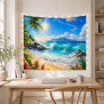 thumbnail image 3 of Tropical Beach Seascape with Palm Trees and Ocean Waves, Bright Cheerful Coastal Art for Beach Lovers, Nautical Wall Art, Housewarming Gift Tapestry Wall Hanging for Living Room, Bedroom and Dorm, 3 of 4