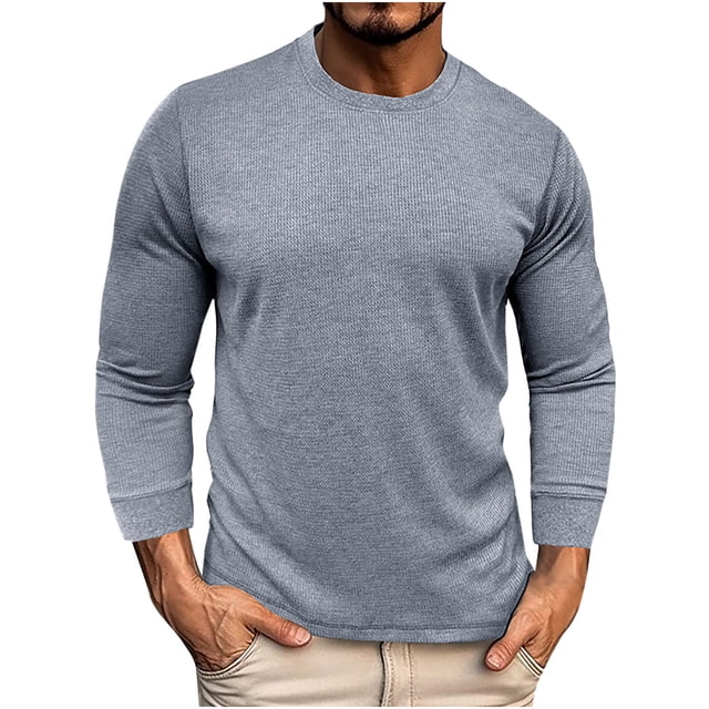 fatyb Chandails à Col Ras du Cou pour Hommes Décontractés à Manches Longues Coupe Ample Chandail Uni T-Shirts Légers pour Hommes