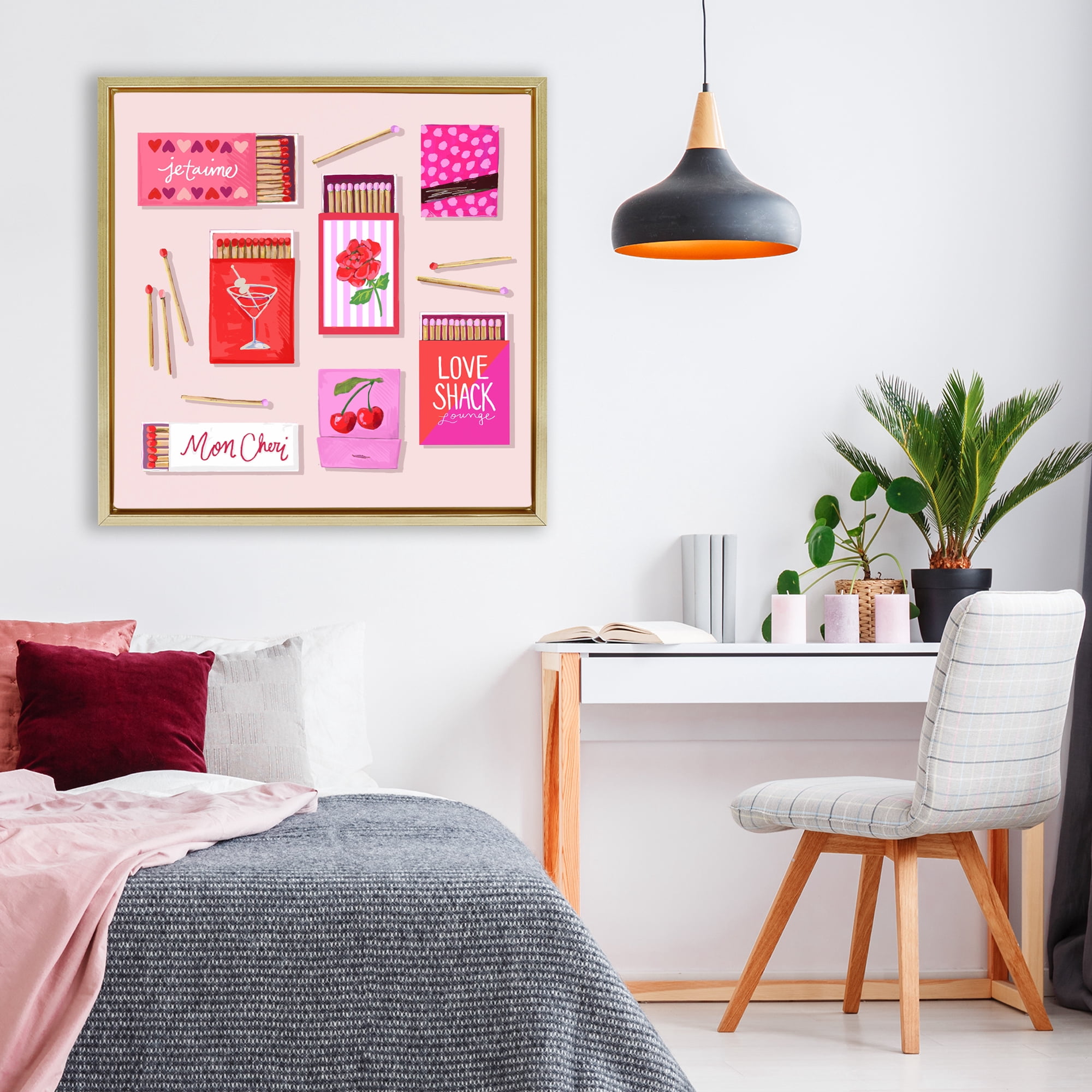 Stupell Industries Je T'aime Romantic Matchbox Set Gold Framed Floater Canvas Wall Art, design by Rachael Reese