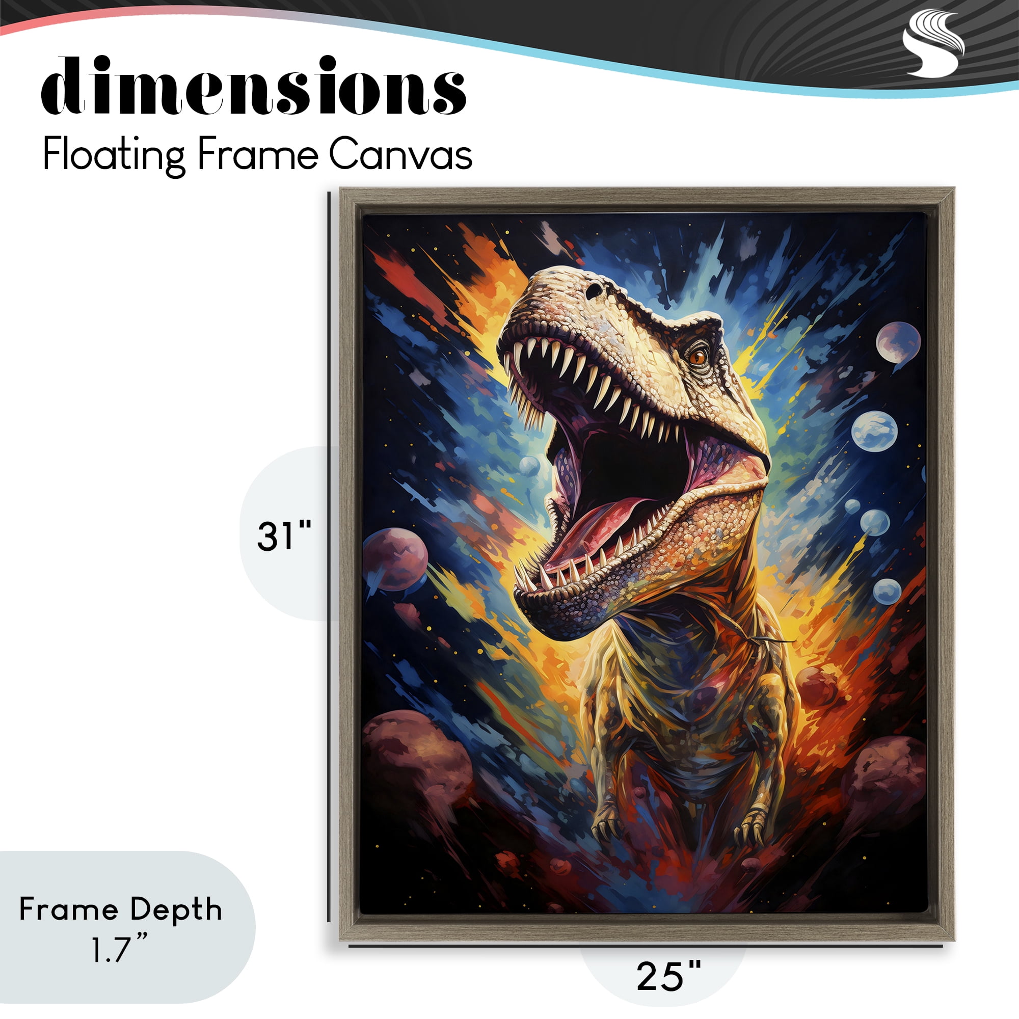 Stupell Industries Dinosaur with Planets Brown Framed Floater Canvas Wall Art, design by Creative Studio