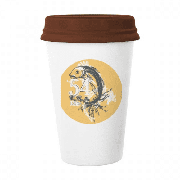 Tasse Motif Poisson Dessin Ligne Appât Puissant Verre à Café Poterie Cerac Couvercle