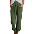 thumbnail image 2 of symoid Womens Casual Pants- Casual Solid Pants with Pocket Comfortable Tie Feet Full Length Pants Army Green XL, 2 of 5