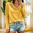 thumbnail image 3 of Smupbvky Velvet Tops for Women Dressy Casual Cowl Neck Long Sleeve Pullover Soft Velour Blouses with Buttons (XL, Yellow), 3 of 5