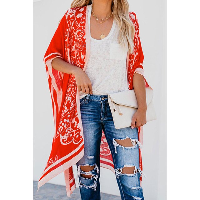 Women's White/Red Tokyo Medallion Kimono