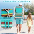 thumbnail image 6 of pirecart Folding Beach Chair, 5 Position Lay Flat Beach Chair with Cup Holder, Padded Headrest, Cooler Pouch, Storage Bag, Towel Bar, Orange, Yellow and Blue Stripes, 6 of 10