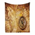 thumbnail image 1 of Antique Soft Flannel Fleece Throw Blanket, Compass on an World Map Historic Borders Century-Old Antiquity Theme, Cozy Plush for Indoor and Outdoor Use, 60" x 80", Yellow Orange, by Ambesonne, 1 of 5