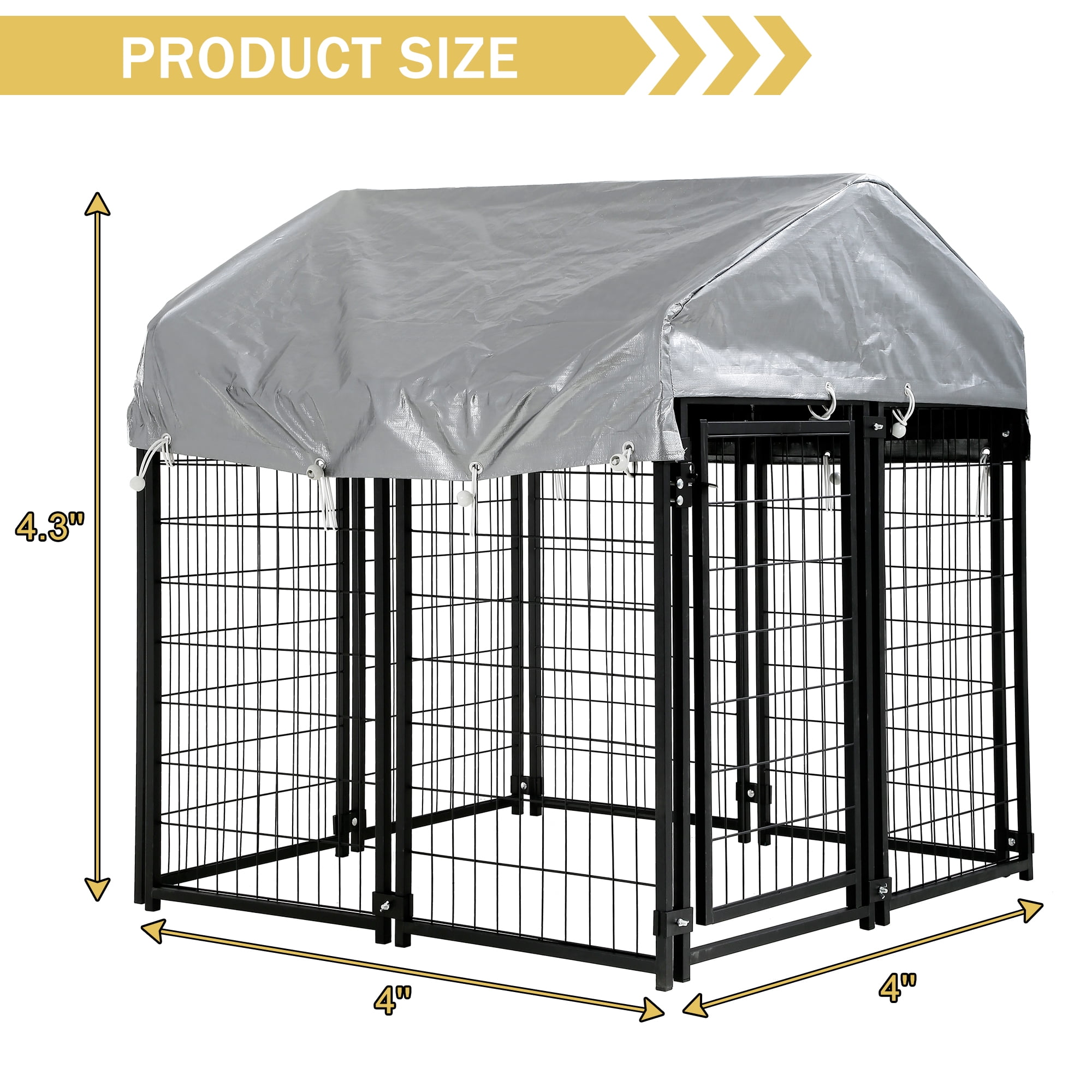4 x 4 x 4.4 Ft Heavy Duty Large Dog Kennel Outside, Outdoor Dog Pen for Outside with UV Protection Waterproof Cover and Roof Metal Dog Crate 6ft Tall Dog Kennels and Crates for Large Dogs