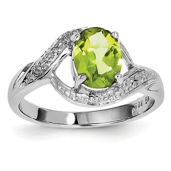 Primal Silver Sterling Silver Rhodium Peridot and Diamond Ring