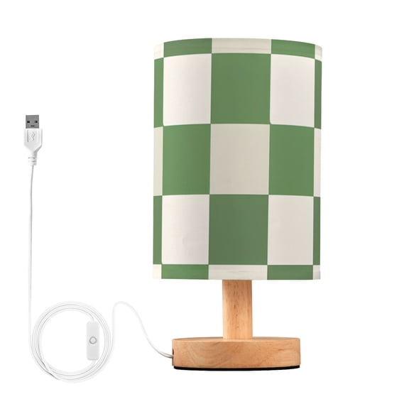 Green-white Plaid Table Lamp with USB Port LED Warm Light Lamp Night Light Home Decor
