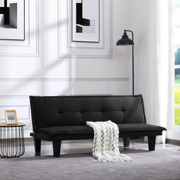 BSHTI 63.8 inch Armless Tufted Convertible Sleeper Futon Sofa Faux Suede Fabric Sofa Sleeper(Black)