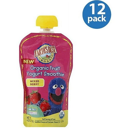 Earth's Best Organic Yogurt Smoothie Baby Snack, Mixed Berry, 4.2 oz Pouch, 12 Count
