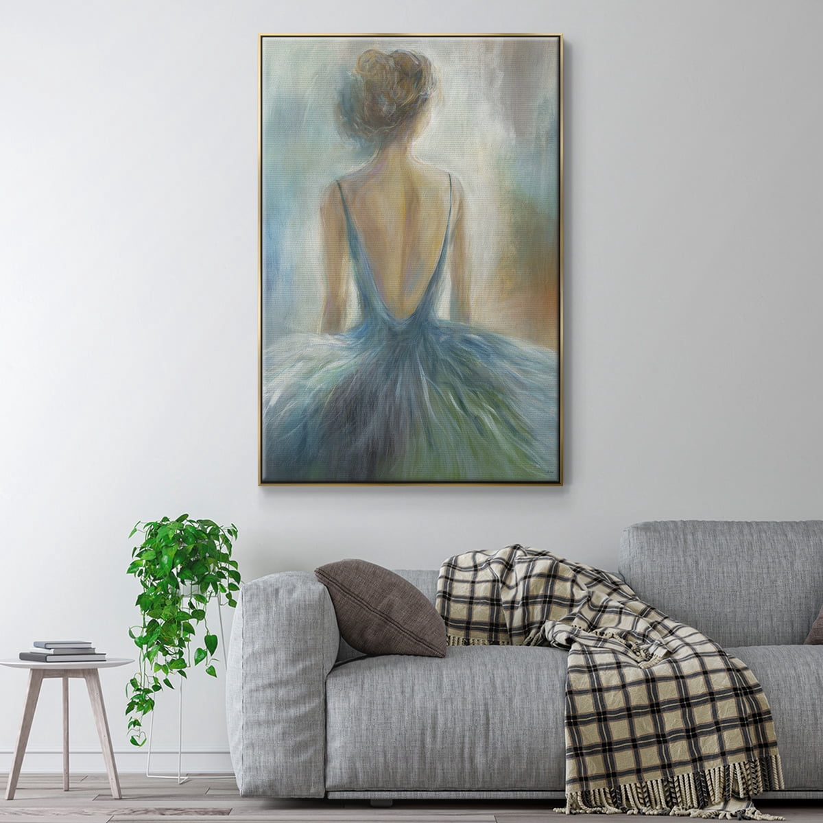 Lady in Blue Framed Premium Gallery Wrapped Canvas - Ready to Hang - 27 x 41 - Gold Floating Frame