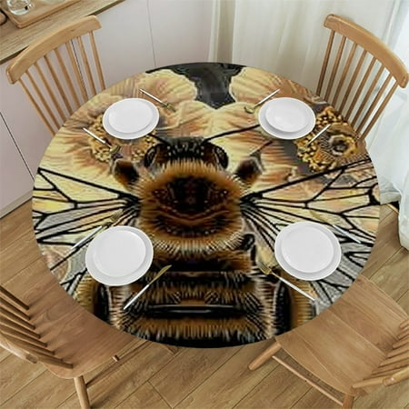 

Patifu Bee Flowers Swirly Background Round Tablecloth Stain-Resistant Washable for Indoor Outdoor Restaurants Weddings Parties Home Kitchen Decoration 31 -35