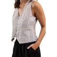 thumbnail image 4 of Amazhiyu Womens Pure Linen Sleeveless Button Down V Neck Crop Top Summer Causal Vest Waistcoat, 4 of 6