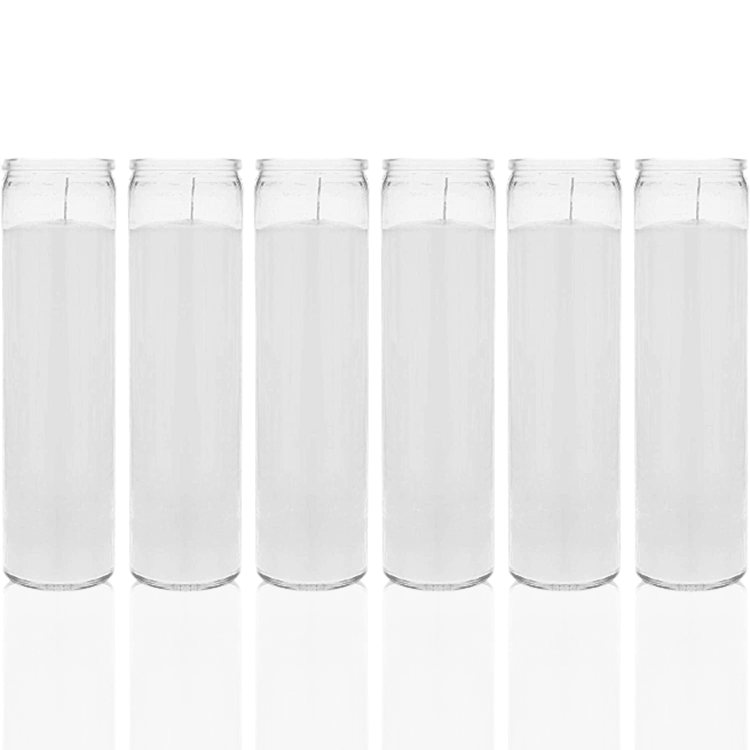 Glass Container Candles, Unscented White Devotional Candles, Premium Wax Candles 2 x 8 ", 6 Pack
