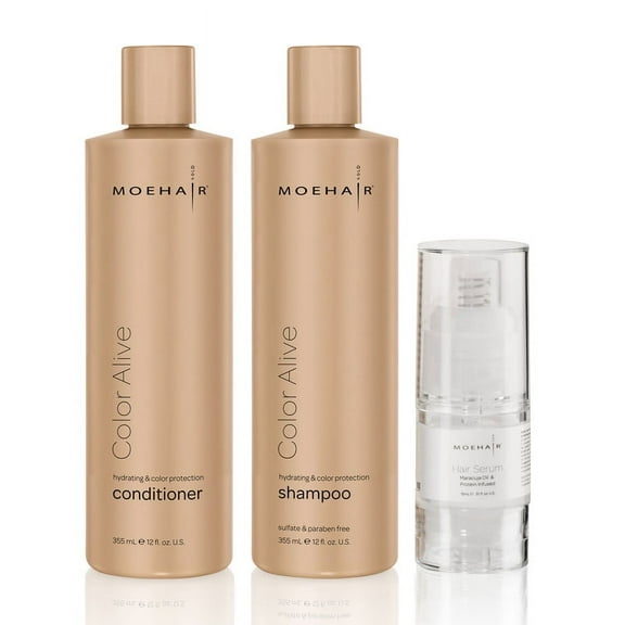 Moehair Pack for Colored Hair, Color alive shampoo 12 Fl Oz and conditioner 12 Fl Oz and Hair serum 3.4 Fl Color Protecting Shampoo | Complete Haircare Solution for Colored Hair