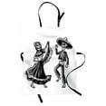 thumbnail image 1 of Skeleton Apron, Day of the Dead Dancing Male Female Sugar Skulls in Traditional Clothes, Unisex Kitchen Bib with Adjustable Neck for Cooking Gardening, Adult Size, Charcoal Grey White, by Ambesonne, 1 of 4