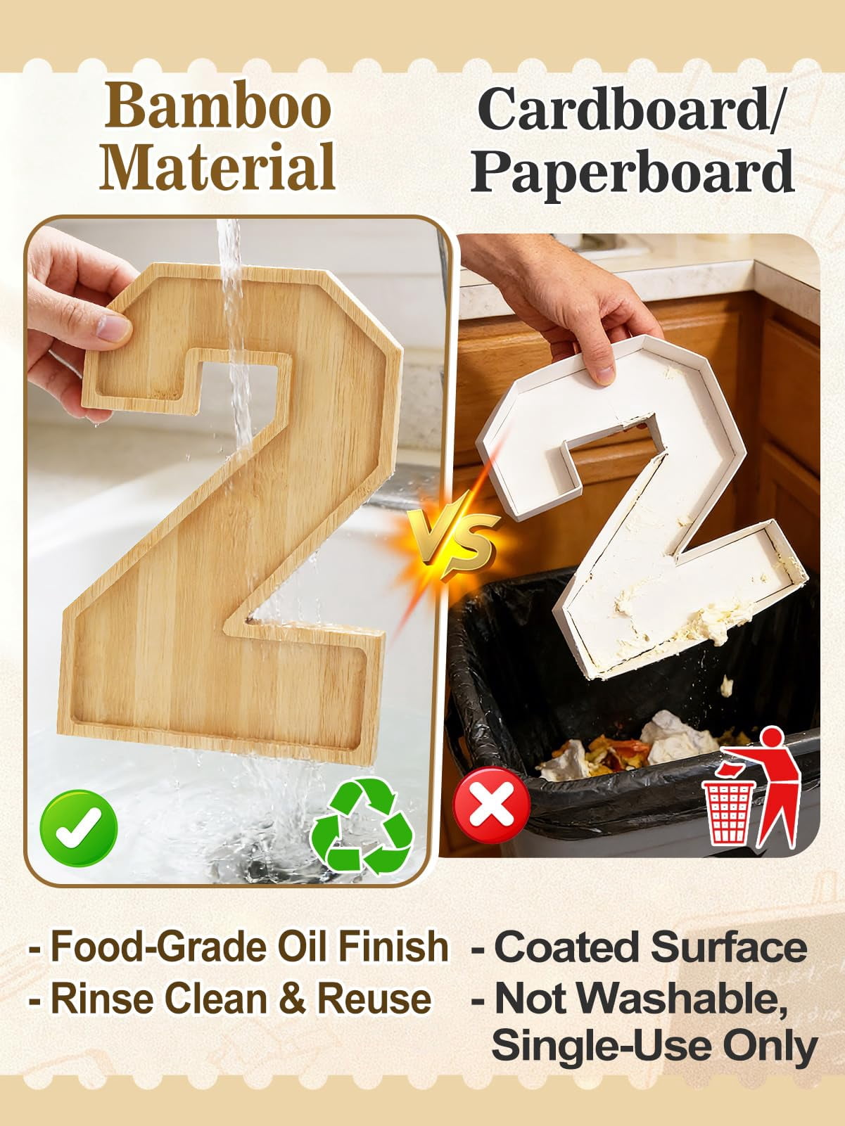 Bamboo 26 Graduation Numbers Charcuterie Fillable Board - Class of 2026 Reusable Food Serving Trays & Graduation Cap Platter, Grad Party Table Decor for Cupcakes, Cookies, Fruits