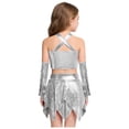 thumbnail image 2 of Alvivi Kids Girl Jazz Hip Hop Dance Costume Shiny Metallic Sleeveless Metallic Crop Top with Skirt and Gloves Silver 16, 2 of 7