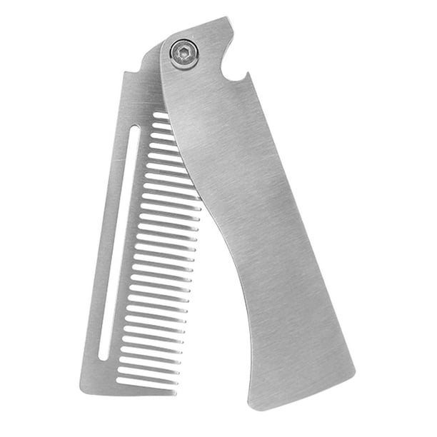 GOOHOCHY Peine de bolsillo plegable hecho a mano para hombres, peine de dientes finos, alisador para el cuidado diario, peinado de barba o bigote, plateado, L