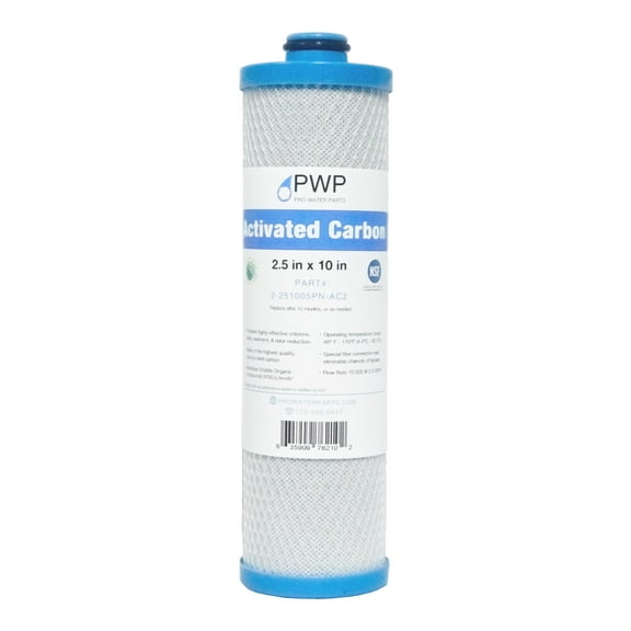 2.5 x 10" RV Water Filter Activated Carbon Block Push-Nipple Cartridge Replaces KW1