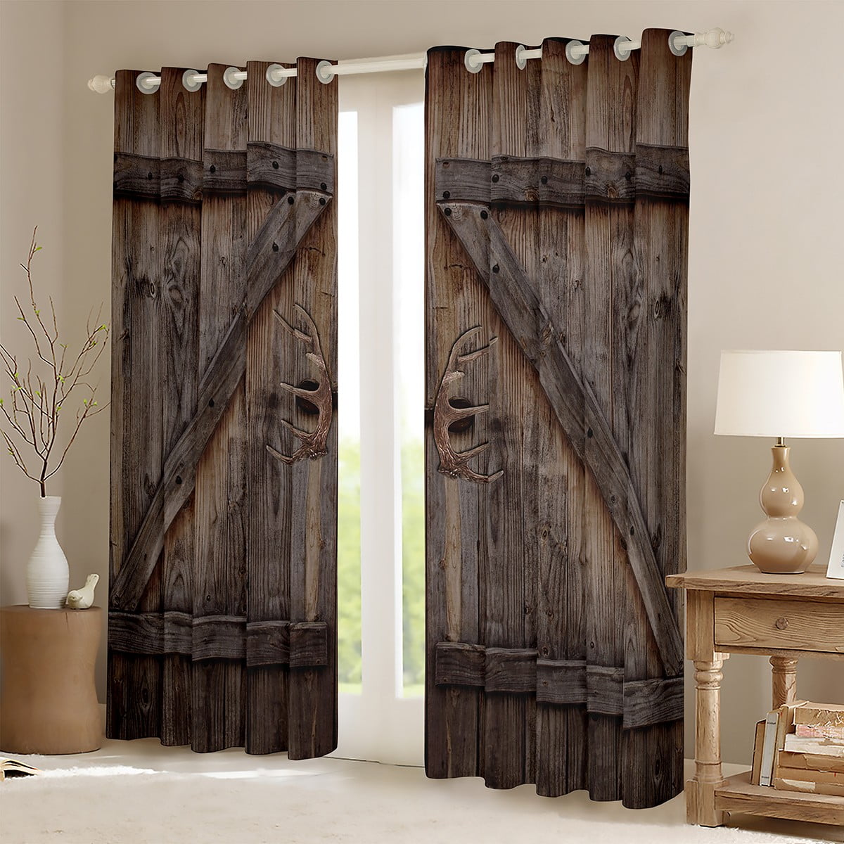 Manfei Old Barn Door Black Out Curtains,Country Lodge Curtains Pack of 2 (42x63 Each),Rustic Cabin Bedroom Curtains For Men Women,Breathable Home Decor