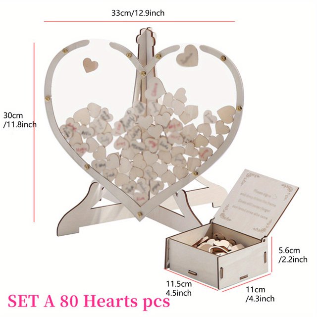 Set, Love Guest Books With 80 Hearts, Wooden Signature, Wedding Celebration Birthday Party Decoration Props, Sign-in Tree Platform Bottle Personalized Heart Photo Frame