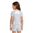 thumbnail image 2 of Doomiva Kids Shiny Jazz Disco Outfit Hip Hop Dance Peplum Top with Shorts Set for Hip-hop Cheerleading White 9-10, 2 of 6