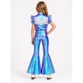thumbnail image 6 of iiniim Girls Western Cowgirl Outfit Ruffled Sleeves Press Buttons Tassel Metallic Tops with Split Bell-bottom Pants for Theme Party Blue 10, 6 of 7