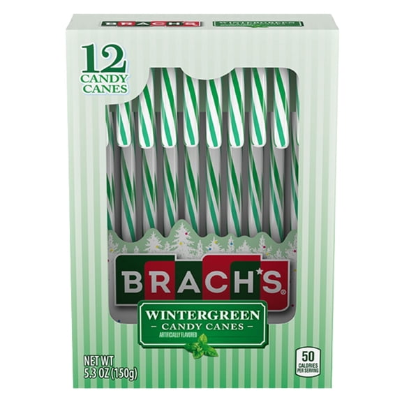 Brachs Wintergreen Candy Canes, Green White Minty Twist Candies for Hot Chocolate Coffee and Tea, Kids Adults Christmas Party Favors, Birthday Goody Bag Filler, and Stocking Stuffers 12 Count