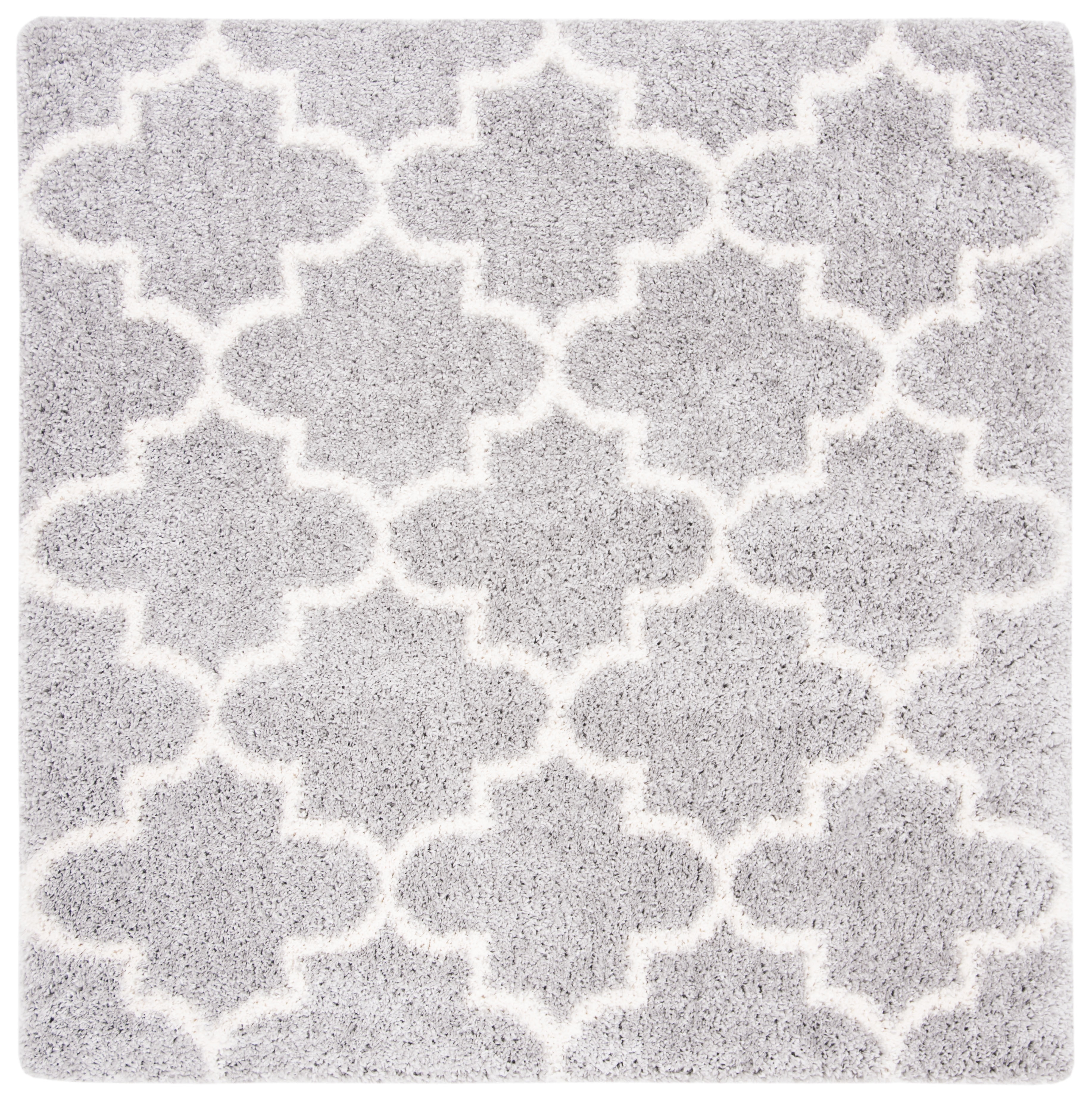 SAFAVIEH Fontana Hilda Geometric Plush Shag Area Rug, Grey/Cream, 6'7" x 6'7" Square