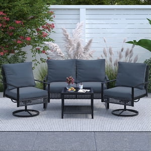 Ainfox 4-Piece Wicker Patio Set with Loveseat, Gray