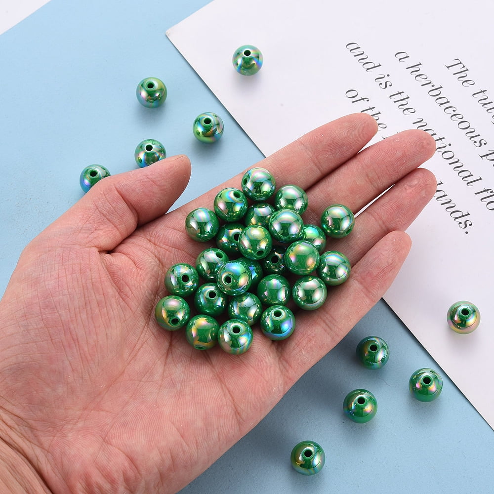Opaque Acrylic Beads AB color Plated Round Green 12x11mm Hole: 2.5mm about 566pcs/500g