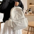 thumbnail image 5 of Solid Color School Backpack, Bow Embroidery Backpack with Pendant, Lightweight Breathable Bookbag for Middle School College, Gray, 5 of 9
