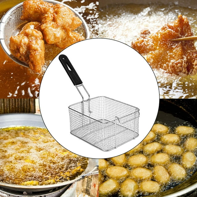 Cesta para freír, cesta para freír, cesta de malla, colador resistente, cesta para freidora, cestas de presentación de alimentos para barbacoa, , estilo A Macarena Cesta para freír