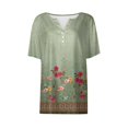 thumbnail image 4 of Camiseta de mujer Camiseta con estampado de botones Manga corta Diario Fin de semana Moda Básica Cuello en V Top regular Verde / M, 4 of 5