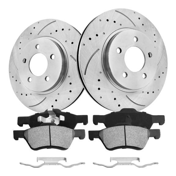Gaiasurge Front Brake Pads and Rotors Kit For 2005-2010 Ford Escape Gas Drilled & Slotted Disc Brake Rotors Ceramic Brakes Pads 2006 2007 2008 2009 Replacement : 11.92" inch