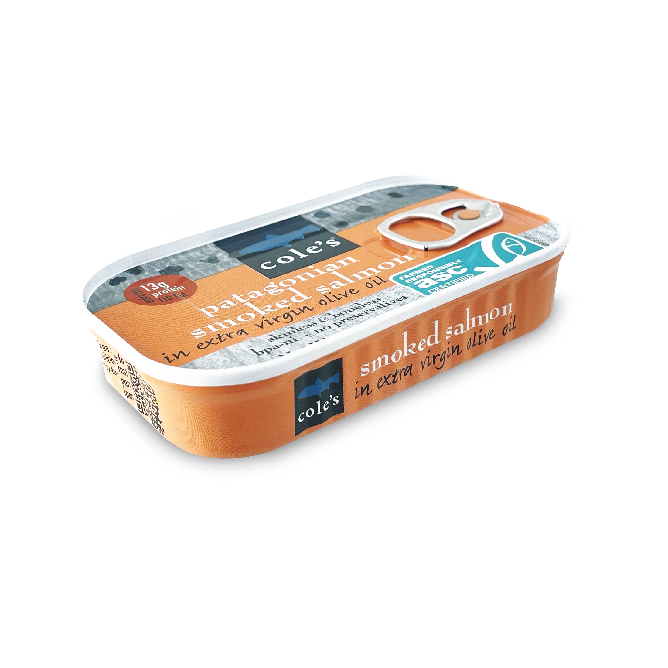 (2 pack) Cole’s Patagonian Smoked Salmon in Extra Virgin Olive Oil 3.2 oz – Fish Fillet, High Protein, Canned, Skinless, Boneless, Gluten-Free