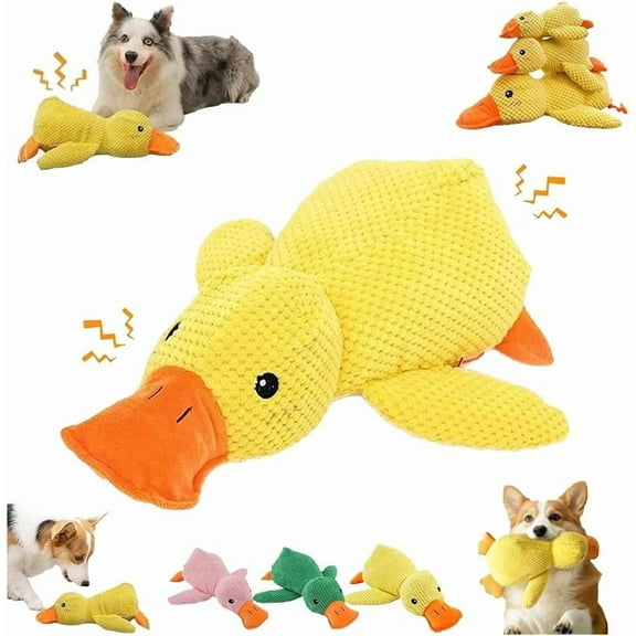 Biovetmd Calming Duck, a dog calming duck toy, a cute yellow calming duck plush toy, a quacking duck dog toy, an interactive toy for dogs who love to chew.