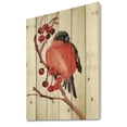 thumbnail image 2 of Designart 'Red Bullfinch Bird Sitting On A Branch With Berries' Traditional Print on Natural Pine Wood, 2 of 5