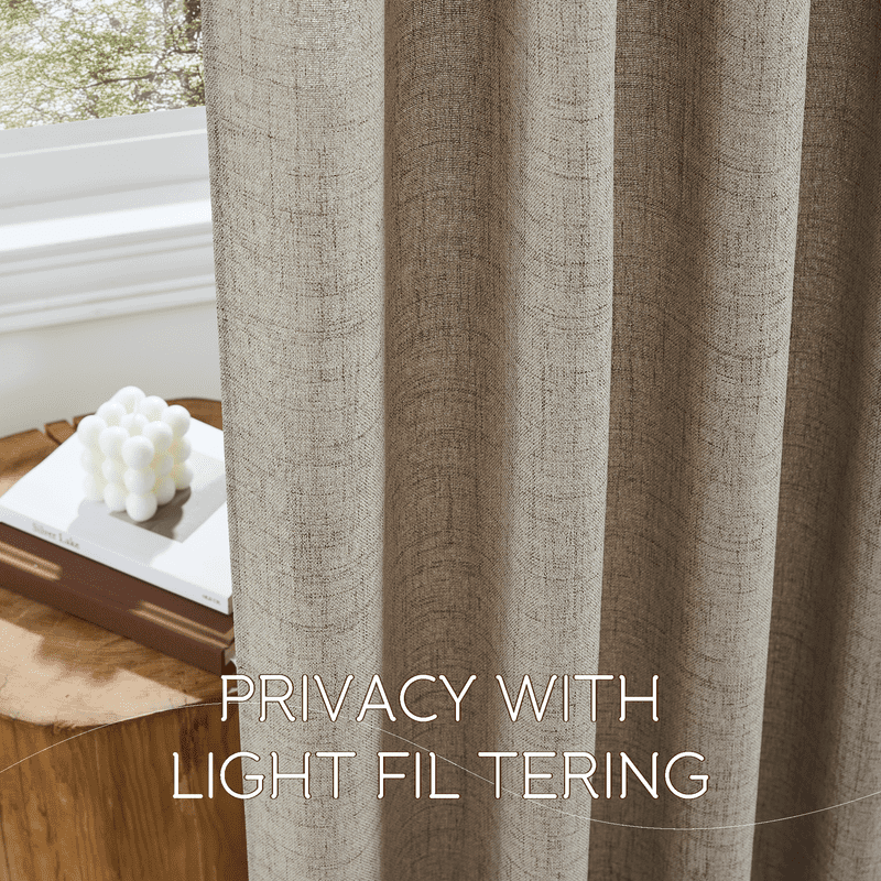 NICETOWN Linen Curtains for Bedroom, Light Filtering Privacy Window Drapes Rod Pocket Back Tab Neutral Farmhouse for Home Office, 52"x90", Burlap, Set of 2