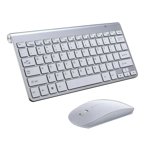 Mini teclado y ratón inalámbricos con receptor USB de 2,4 G para MacBook. Plata