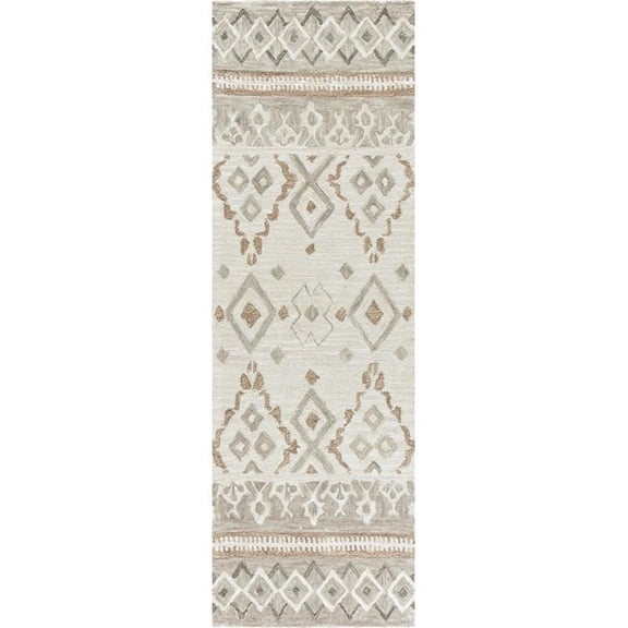 Alora Decor Lavine 2'6" x 8' Geometric Natural/Teal Hand-Tufted Area Rug