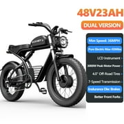 Kickwey 3000W Peak Dual Motor Electric Bicycle for Adults, 48V/23AH Battery Full Suspension Mountain Ebike, 20x4.0 Fat Tires Max 36MPH Dirt Bike, 75 Miles Mechanical Disc Brake Motorcycle