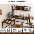 thumbnail image 6 of Resenkos Reversible L-Shaped Corner Desk with Storage Bookshelf-Dark Brown, Home Office Desks, Gaming Computer Desks for Study,Working,Writing, 6 of 8