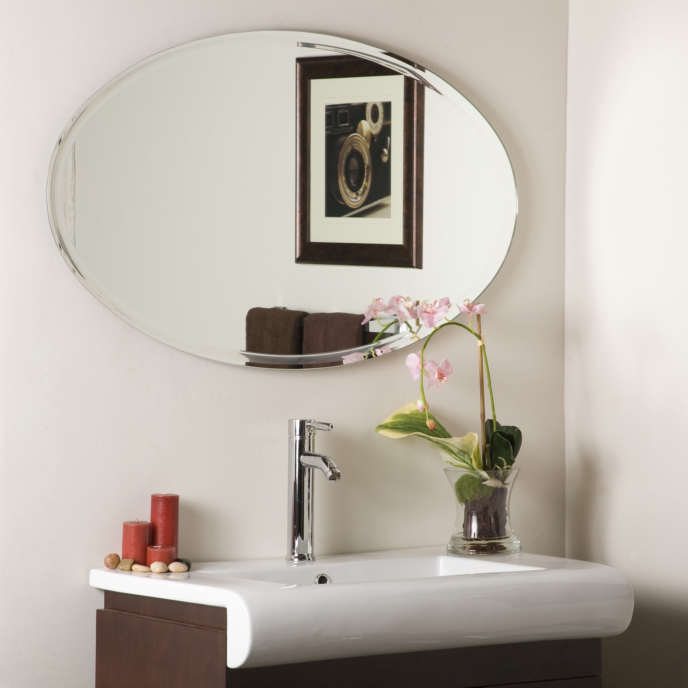 Extra Long Oval Wall Mirror Com, Frameless Oval Beveled Bathroom Mirror