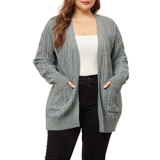 Suéteres de talla grande para mujeres Agnes Orinda, cárdigans de manga larga con frente abierto y bolsillos 3X gris