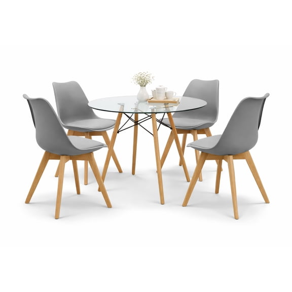 Comedor Circular Mundo In Cristal 4 Personas Sillas acojinadas Gris Minimalista