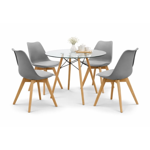Comedor Circular Mundo In Cristal 4 Personas Sillas acojinadas Gris Minimalista